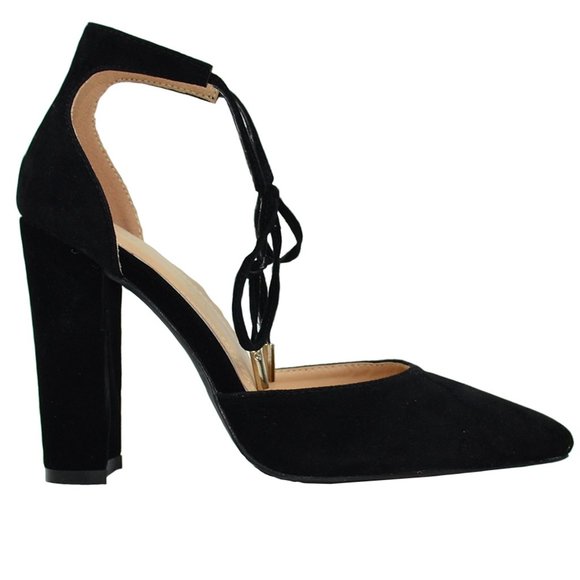 Women's Closed Pointed Toe Block Heel with Ankle Straps - Picture 1 of 4